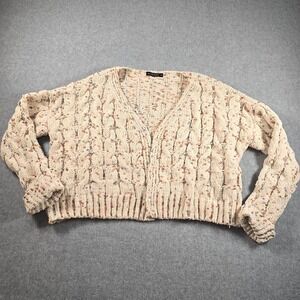 moon & madison cream multicolor speckled cable knit cardigan sweater womens